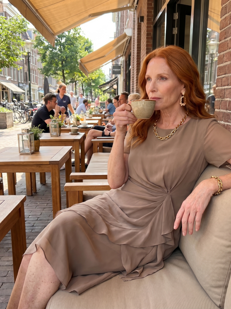 Eira | Robe Midi à Manches Courtes avec Ourlet Superposé