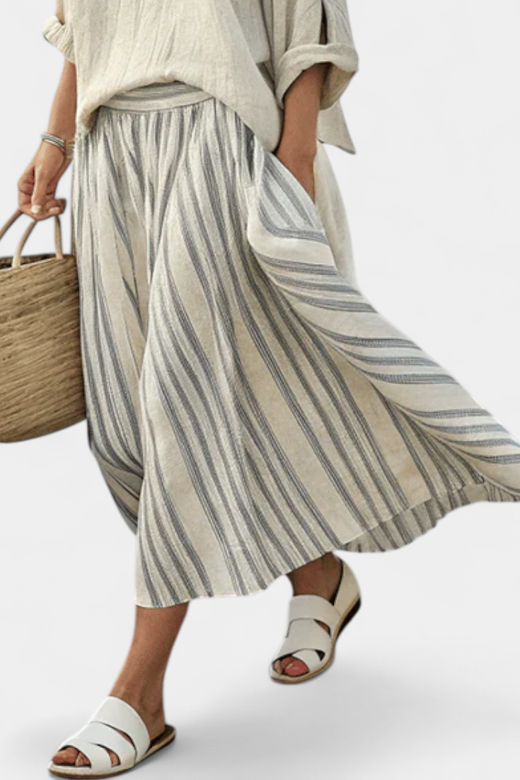 Aurcyn | Blouse Loose Confortable & Jupe Midi Rayée