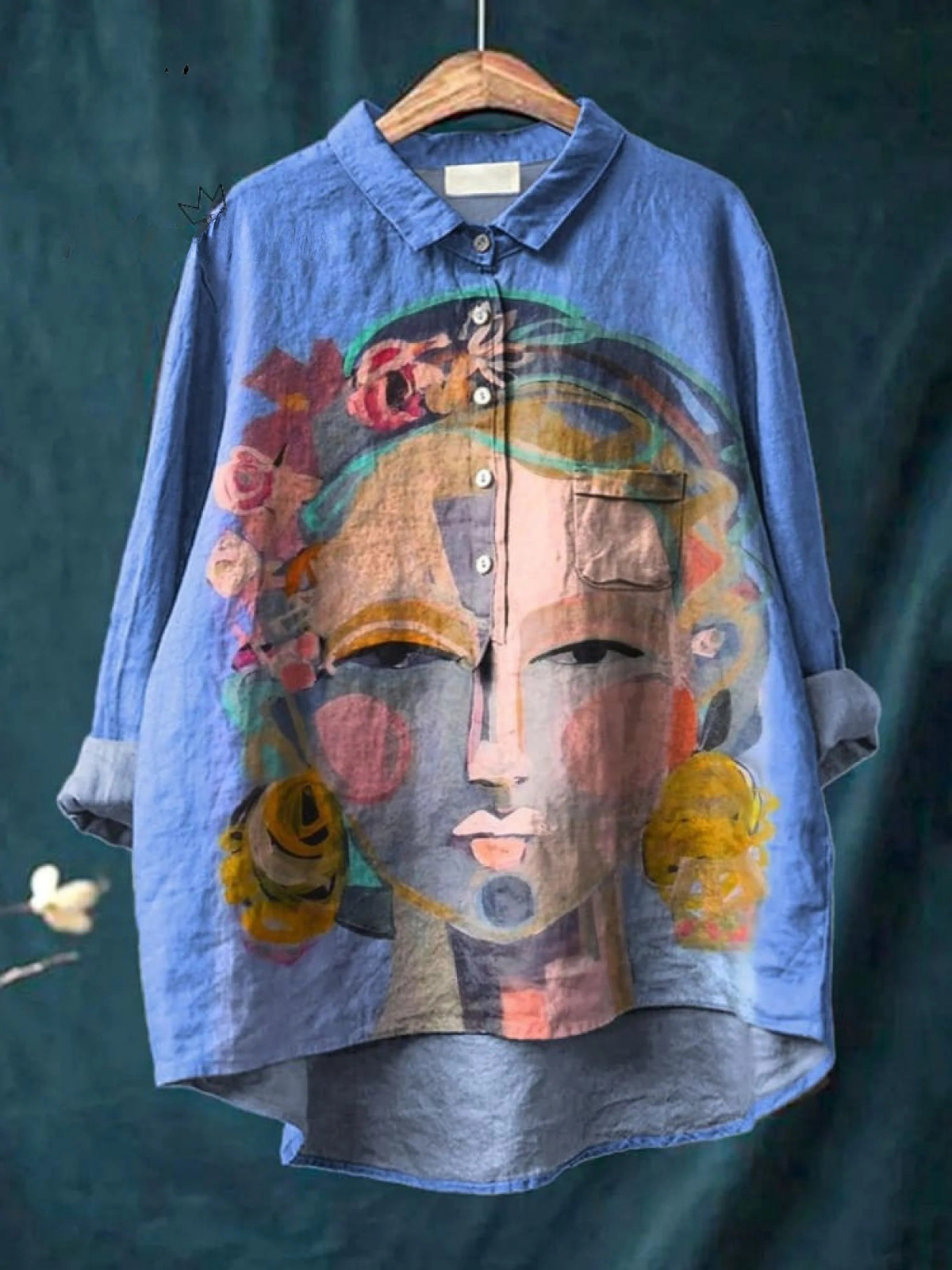 Eugen | Oil Painting Freda Portrait Art Printed Women's Casual Shirt