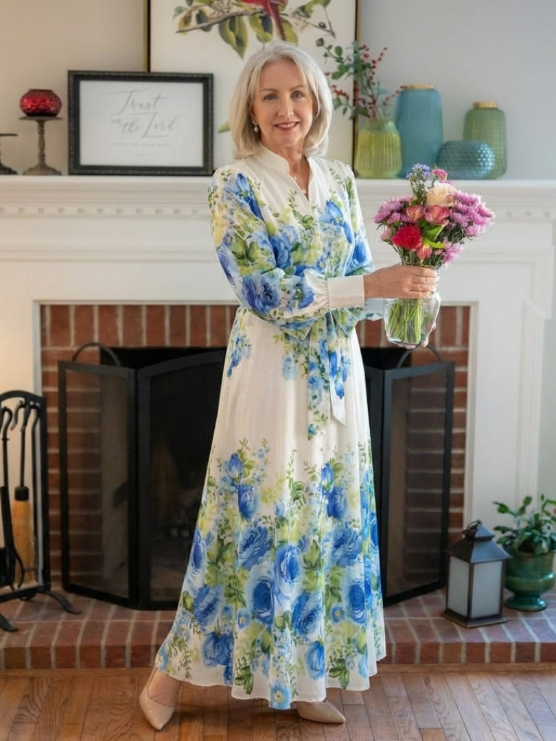 Harper | Robe Maxi à Manches Longues avec Boutons Florale