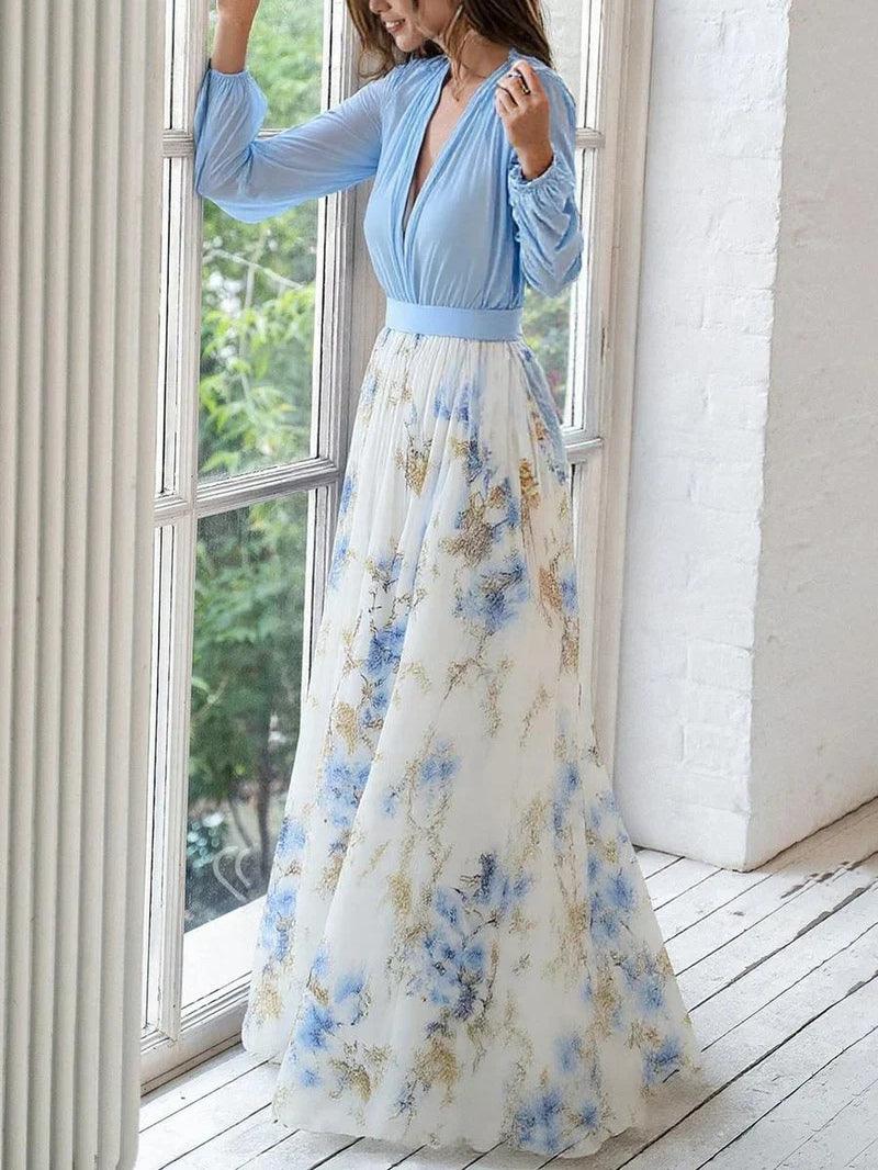 Madeleine | Robe maxi à imprimé floral époustouflant avec décolleté en V