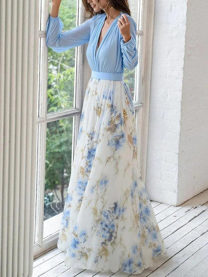 Madeleine | Robe maxi à imprimé floral époustouflant avec décolleté en V