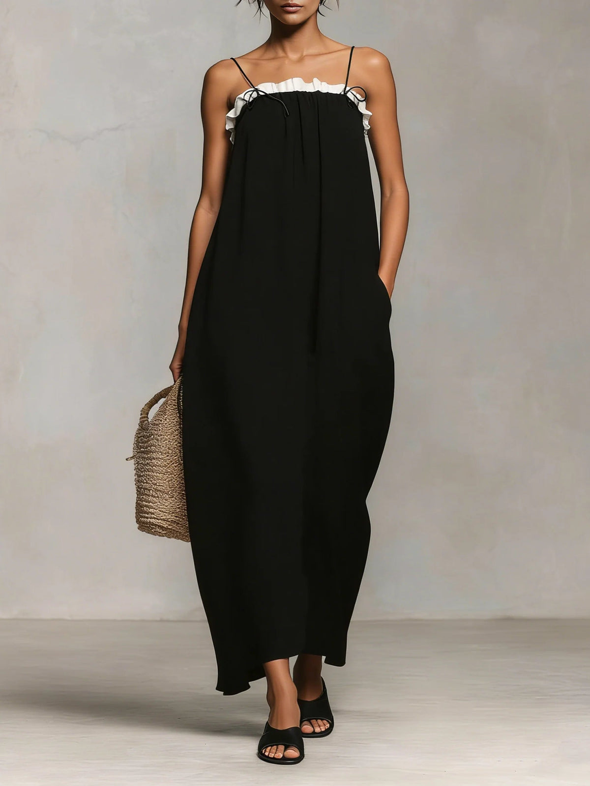 Mirelle™ | Robe Maxi avec Blocs de Couleur et Bretelles Spaghetti