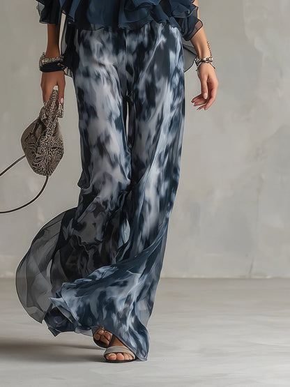 Ensemble Haut à Col Halter et Pantalons Amples Imprimés