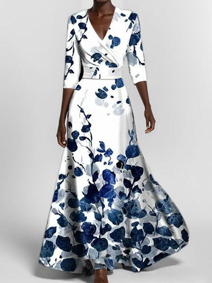 Lea | Ensemble de Robe Maxi Élégante à Manches Mi-longues Glamour de Bord de Mer