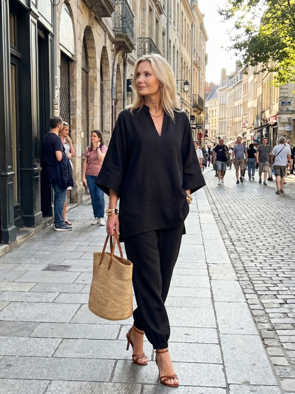 Georgiana | Ensemble Tunique V Col et Pantalon Froncé