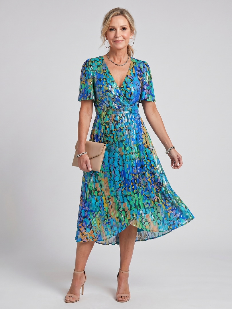 Mirabel | Robe midi à manches volantes et taille froncée avec imprimé floral