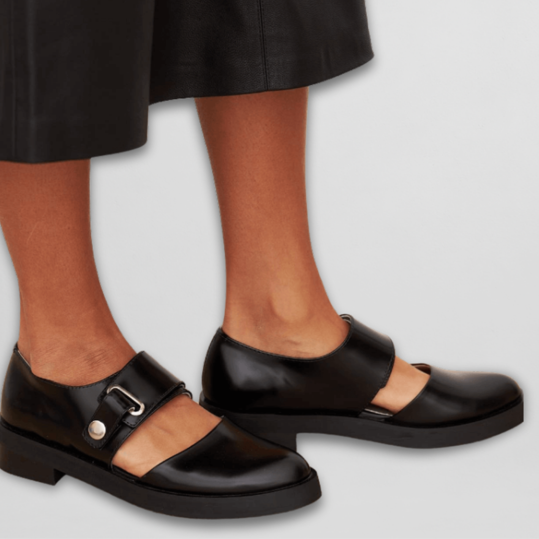 Seraphine™ | Comfortable Black Buckled Flats