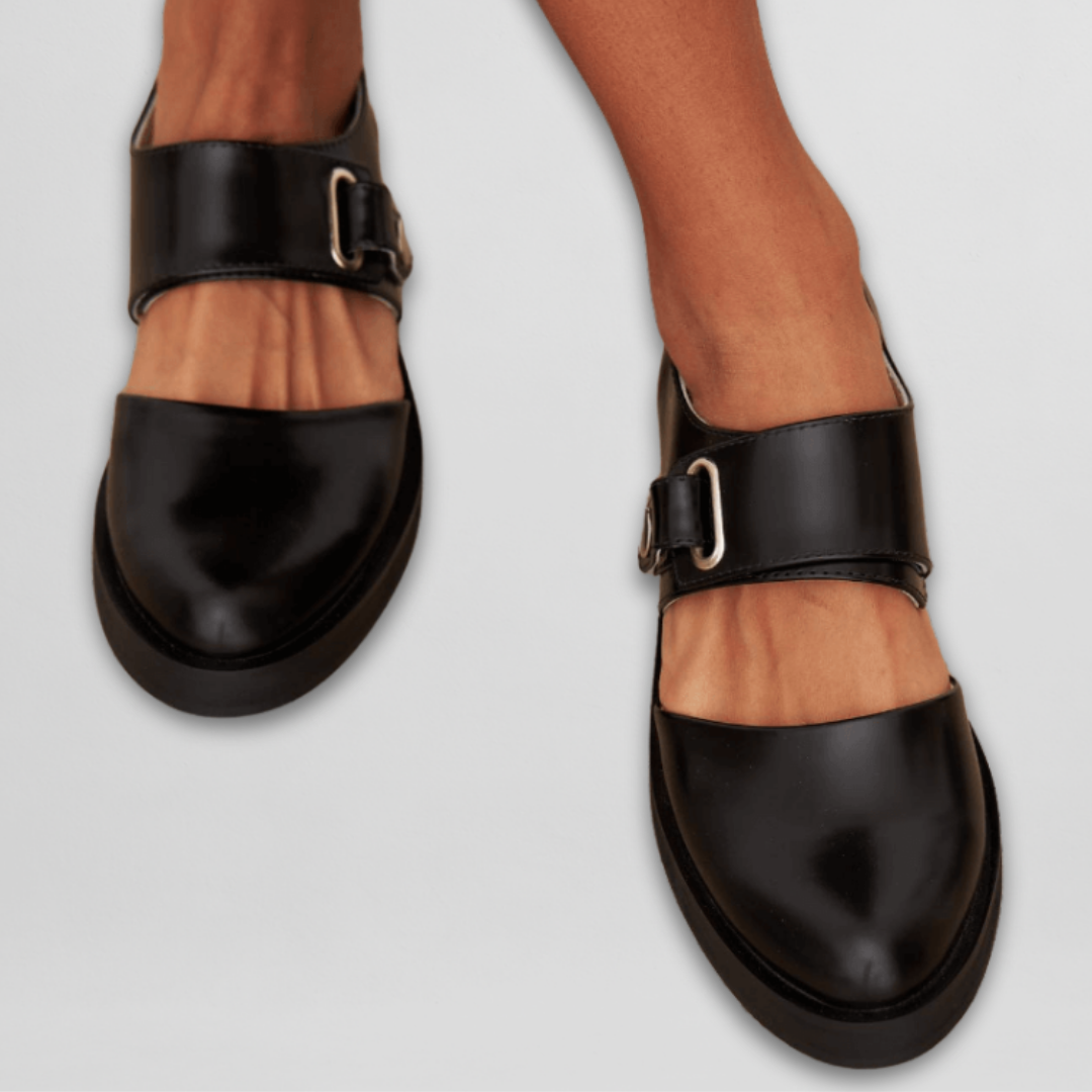 Seraphine™ | Comfortable Black Buckled Flats