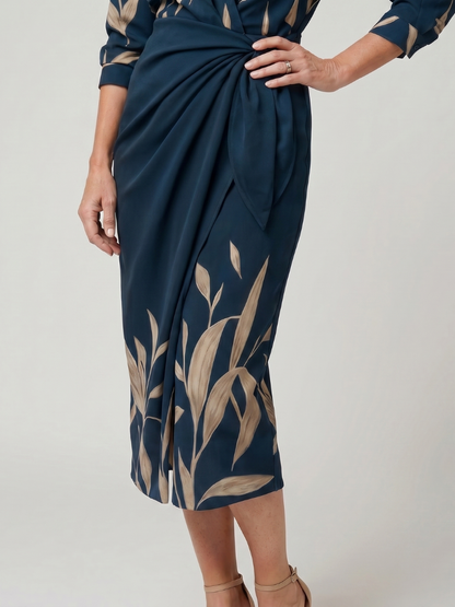 Leya | Robe midi à manches longues et col, motif rayé