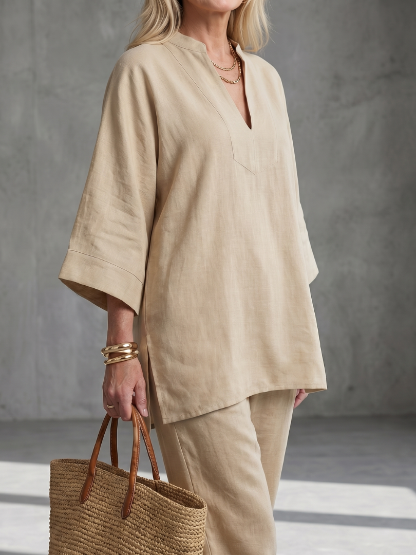 Georgiana | Ensemble Tunique V Col et Pantalon Froncé