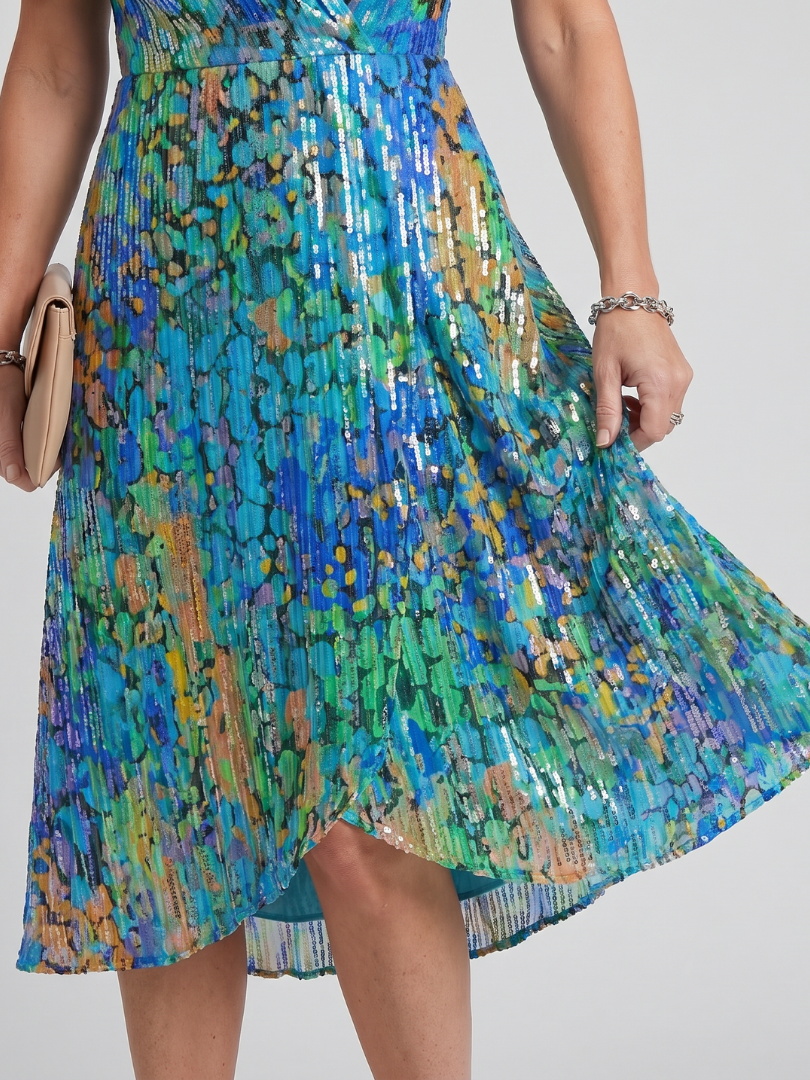 Mirabel | Robe midi à manches volantes et taille froncée avec imprimé floral