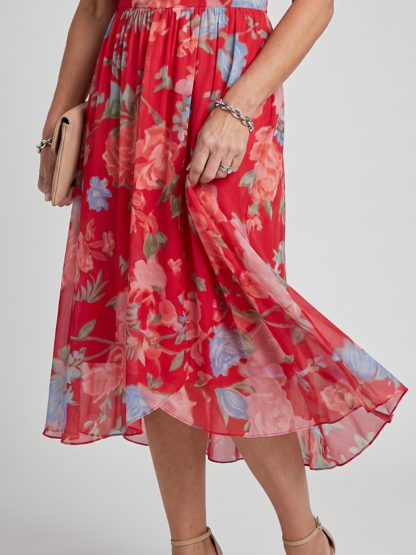 Mirabel | Robe midi à manches volantes et taille froncée avec imprimé floral