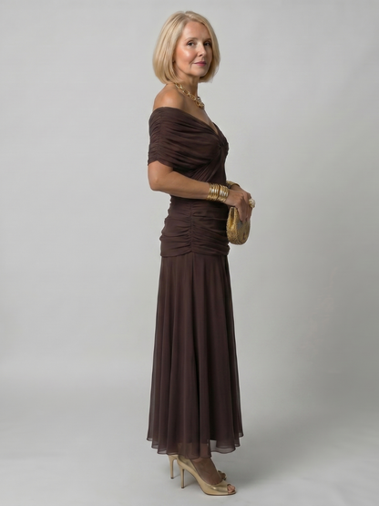 Calen | Robe Midi Décontractée à Épaules Dégagées