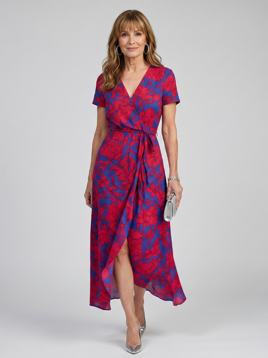 Priya | Robe Midi Fleurie à Manches Courtes