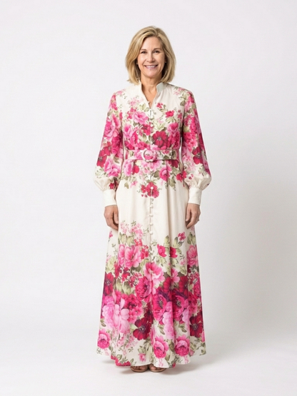 Kennedy | Robe maxi à manches longues florale avec ceinture