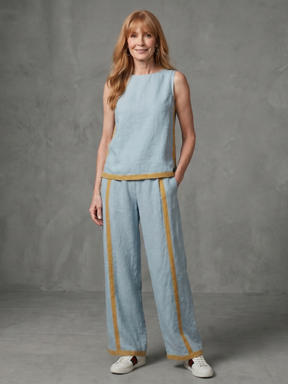 Inara | Ensemble Top Sans Manches et Pantalons Large à Contrast