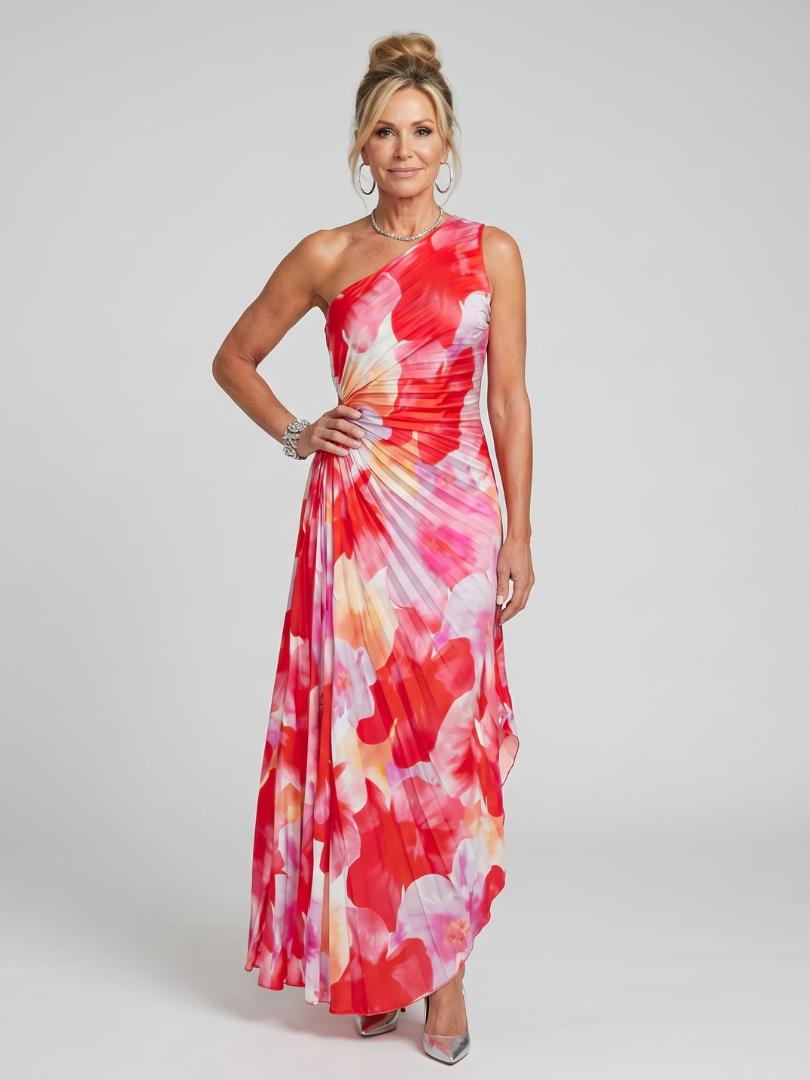 Taya | Robe Midi à Buste Plissé à Une Épaule