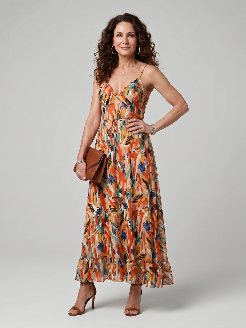 Quill | Abstract Print Spaghetti Strap Midi Dress