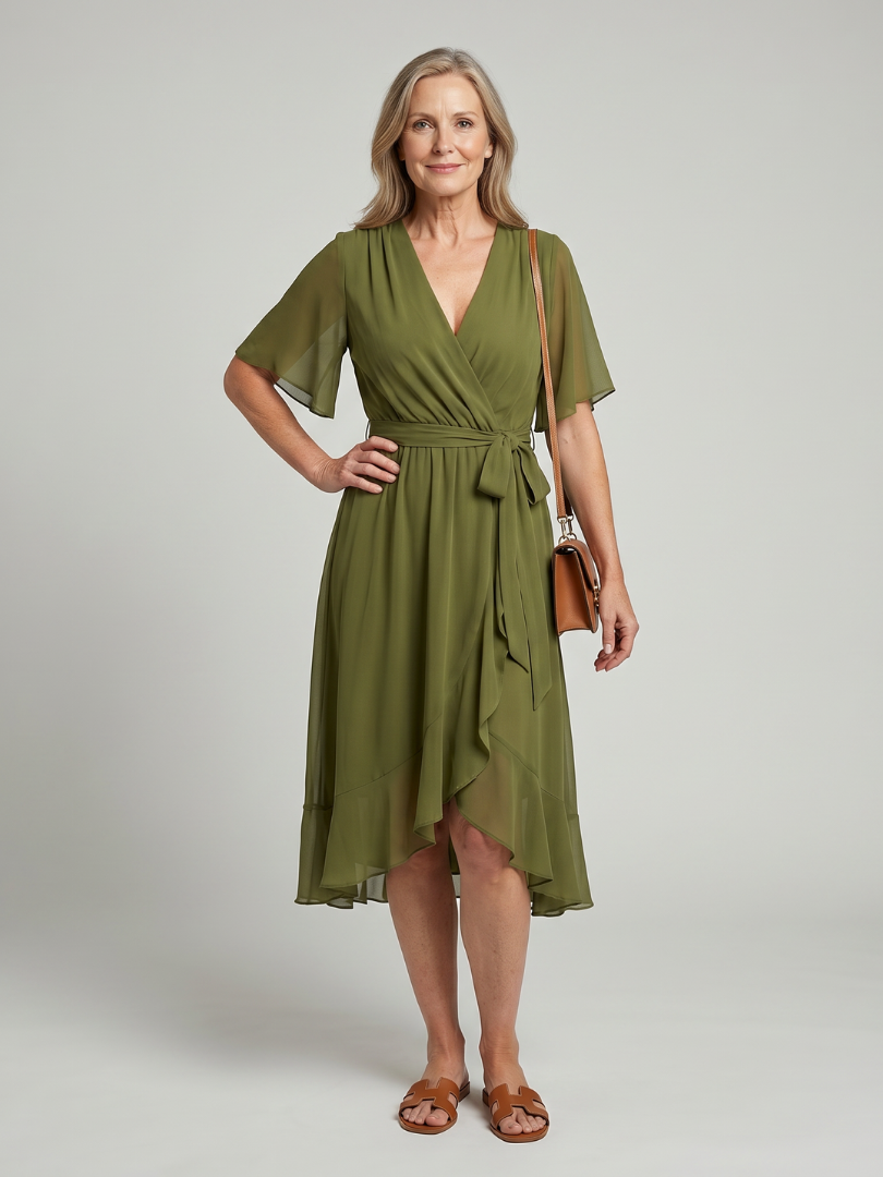 Keziah | Flutter Sleeve Wrap Midi Dress
