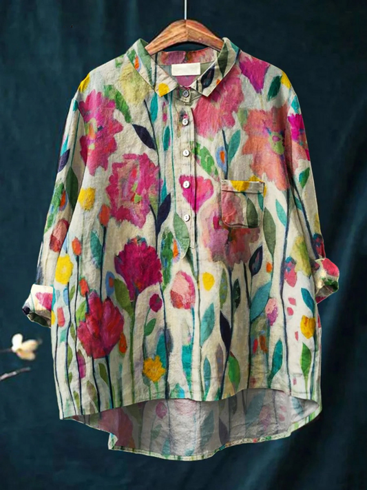 Lindsey | Women's Vintage Flower Art Print Casual  Shirt