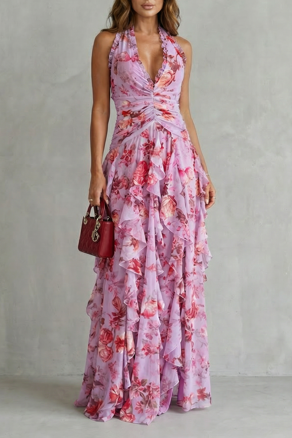 Juliette™ | Floral Halter Neck Maxi Dress