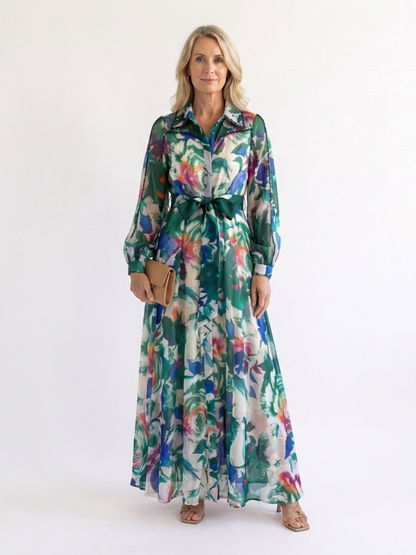 Carolina | Robe maxi à manches longues imprimée avec ceinture