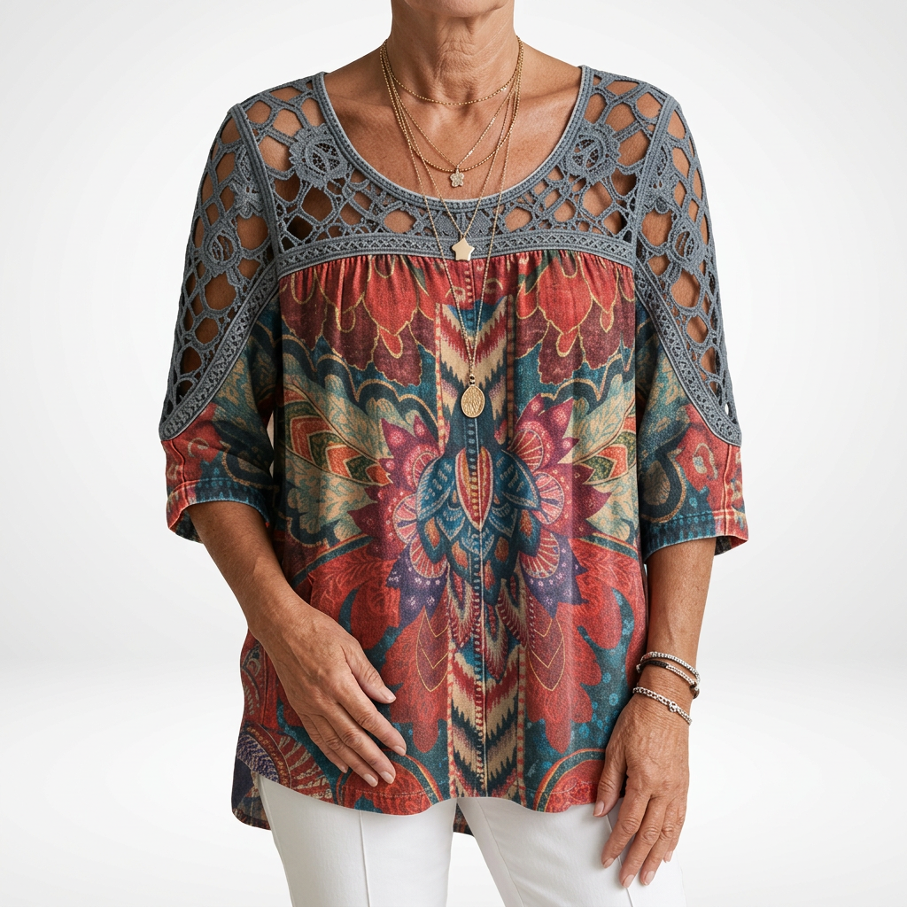 Claire | Ethnic Print Blouse Bohemian Natural Femininity