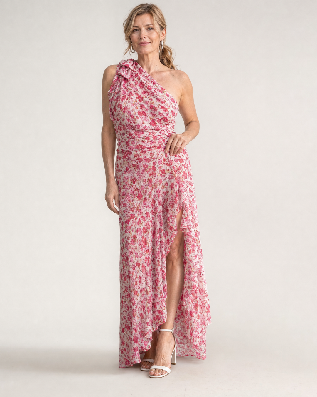 Ikele | Robe midi à volants asymétriques à motif floral