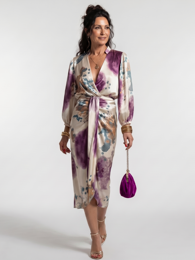 Valentina | Robe Midi Imprimée à Enveloppe Croisée avec Ceinture