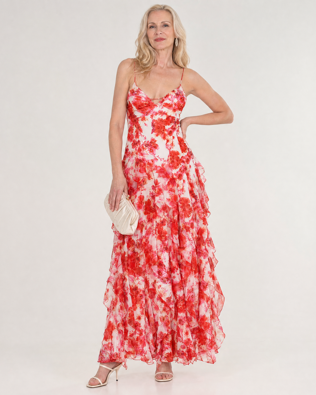 Vugeh | Robe midi sans manches à volants floraux aquarelle