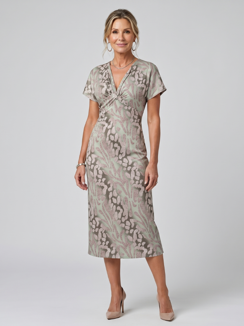 Astra | Abstract Print Short Sleeve Midi Dress
