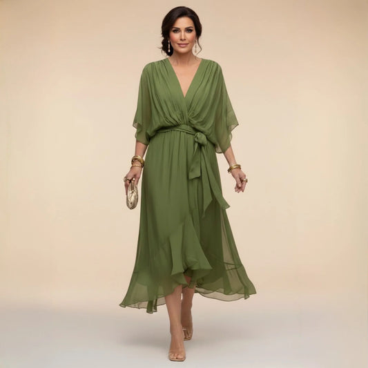 Brianna™ | Elegant V-neck Chiffon Dress
