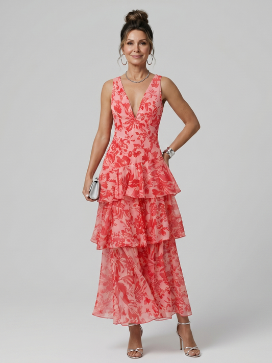 Gala | Robe midi sans manches à décolleté en V profond et motif peint