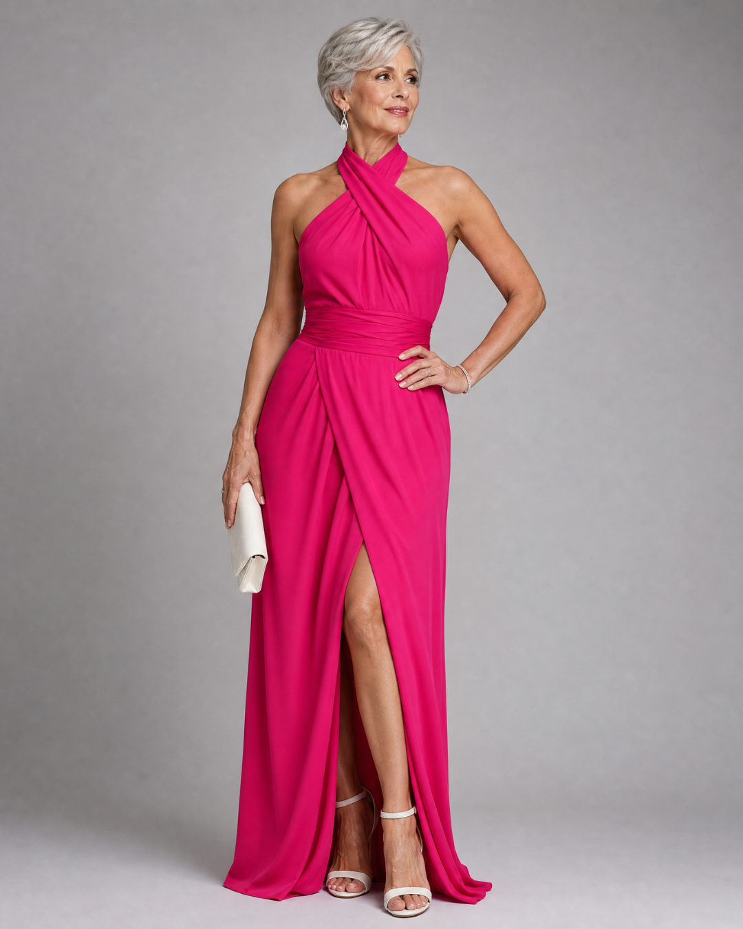 Vaelora | Robe Midi Drapée à Fente Latérale et Col Croisé