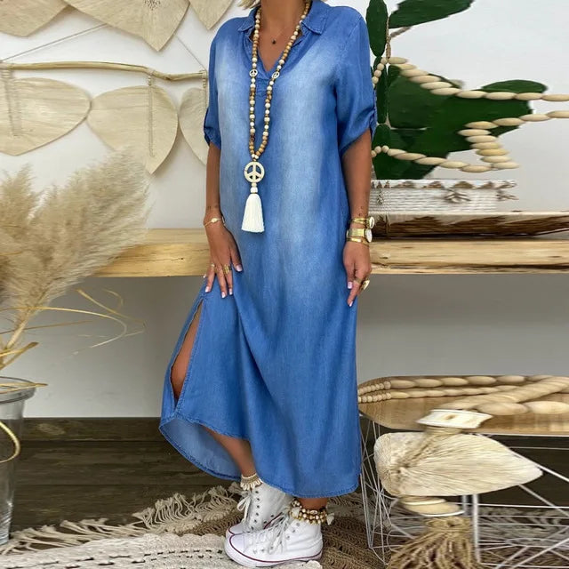 Stella™ | Denim-Style Maxi Dress