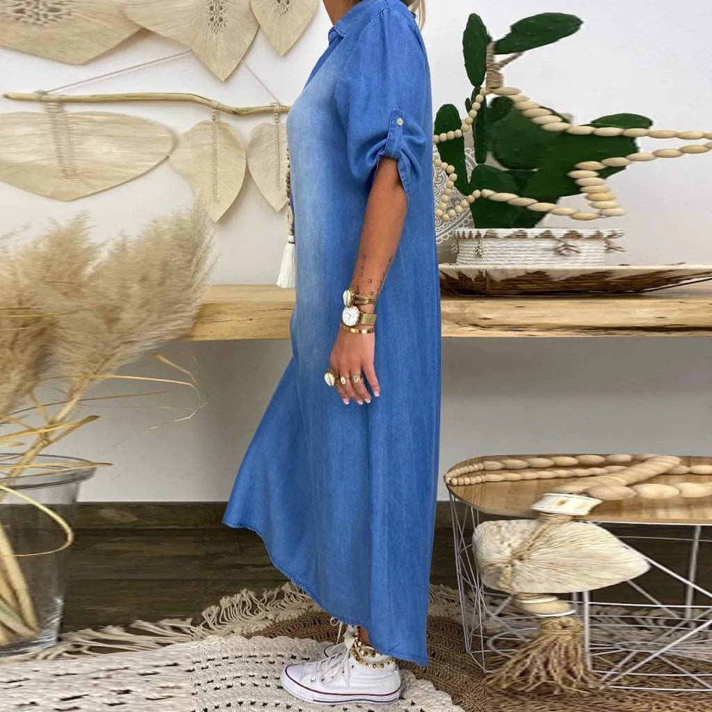 Stella™ | Denim-Style Maxi Dress