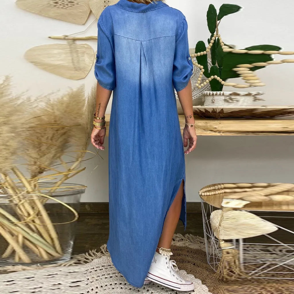 Stella™ | Denim-Style Maxi Dress