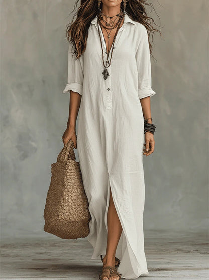 Soline™ | Robe maxi noire fluide avec boutons