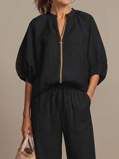 Natalia | Haut Blouson à Zip et Pantalon Large