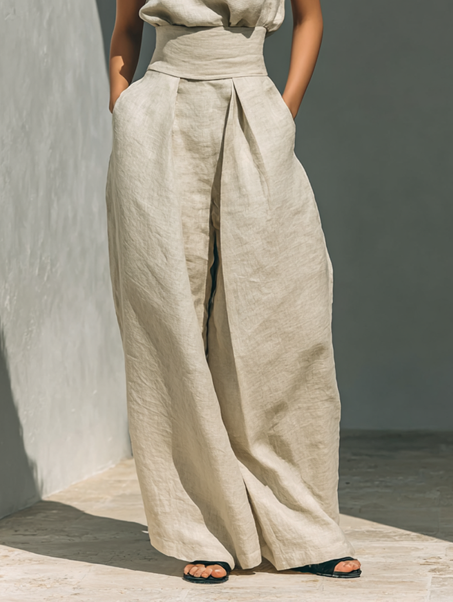 Lili – Ensemble minimaliste en coton et toile : débardeur et pantalon ample pour femmes