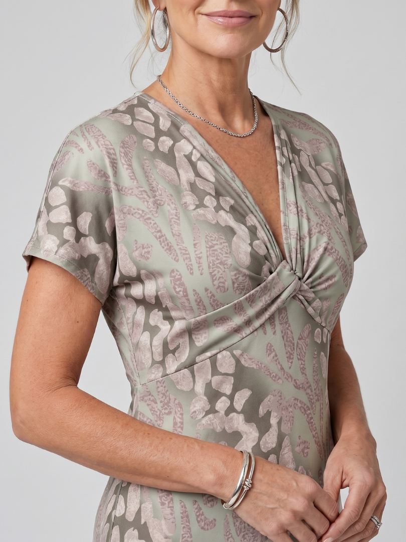 Astra | Abstract Print Short Sleeve Midi Dress