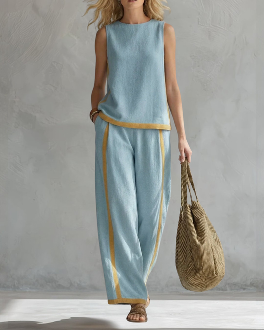 Ensemble de Deux Pièces Aurora en Lin Bleu