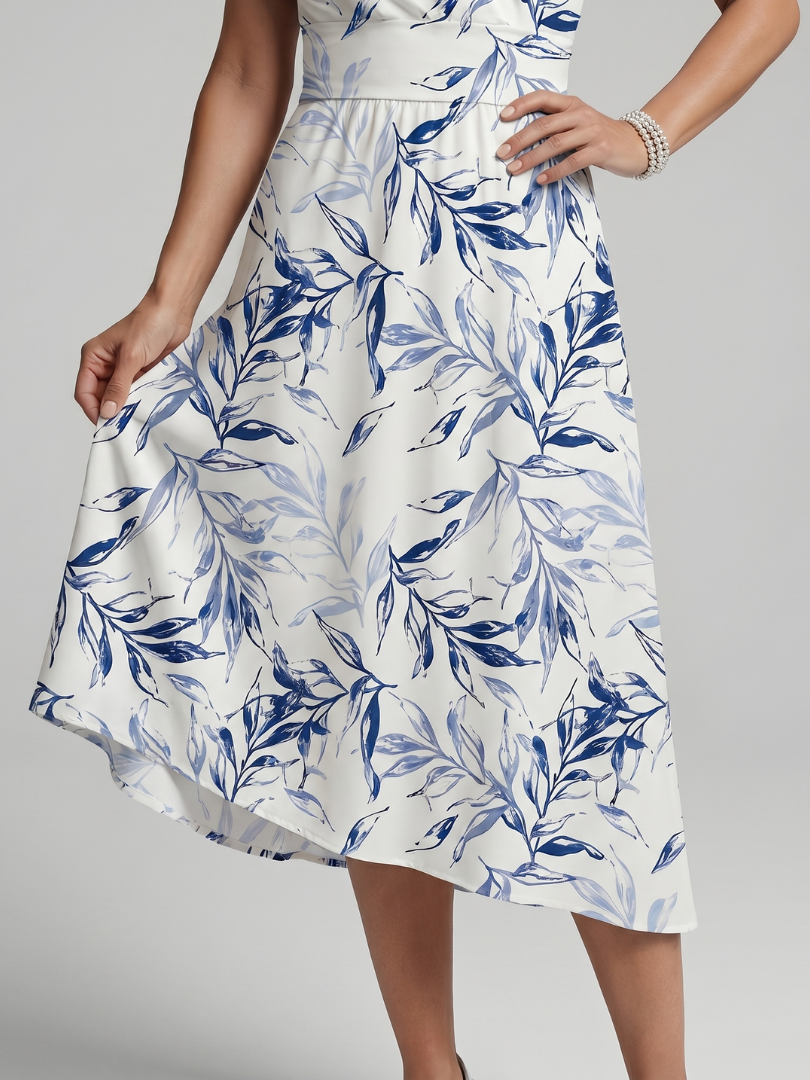 Kael | Botanical Print V-Neck Wrap Midi Dress