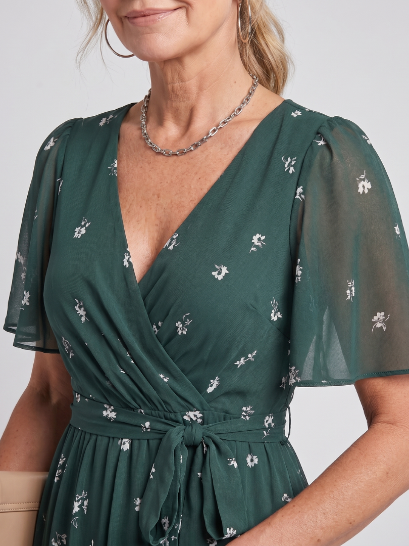 Mirabel | Robe midi à manches volantes et taille froncée avec imprimé floral