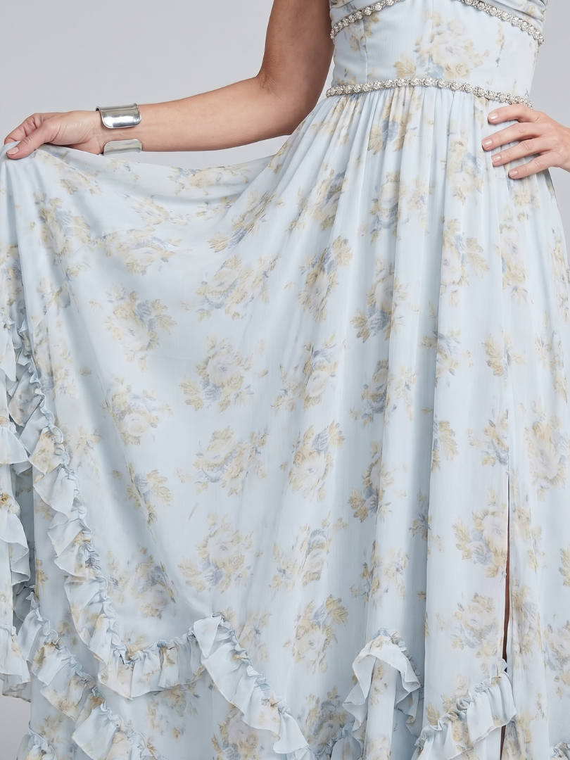 Alessia | Floral Halter Maxi Dress with Beaded Straps