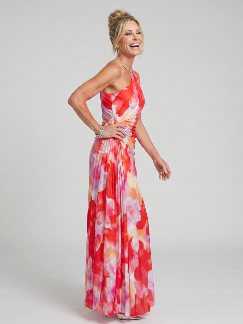 Taya | One-Shoulder Pleated Bodice Midi Dress