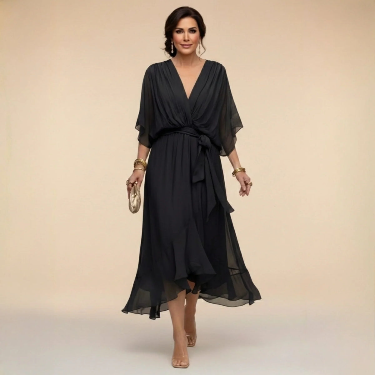 Brianna™ | Elegant V-neck Chiffon Dress