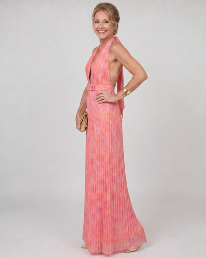 Serah | Robe Maxi Sans Manches à Col Halter Plissé