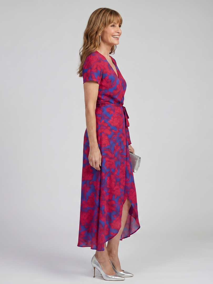 Priya | Floral Short Sleeve Wrap Midi Dress